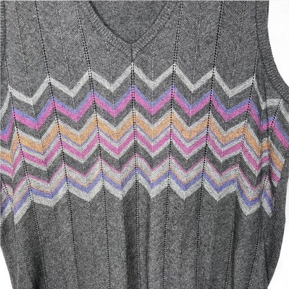Tehama Wool Blend Chevron Sweater Vest Medium Gray Multicolor Knit - Picture 3 of 5